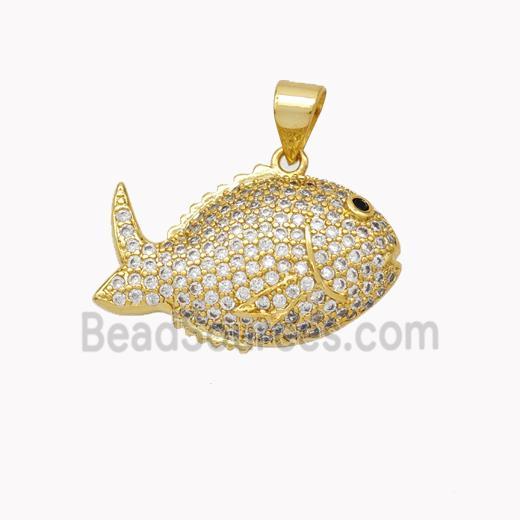 Copper Fish Pendant Micropave Zirconia Gold Plated