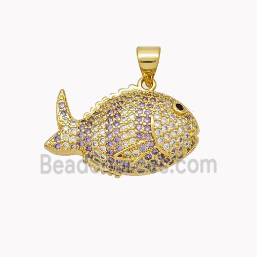 Copper Fish Pendant Micropave Zirconia Gold Plated