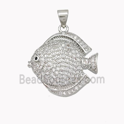 Copper Fish Pendant Micropave Zirconia Platinum Plated