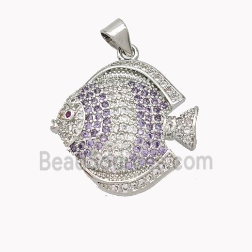 Copper Fish Pendant Micropave Zirconia Platinum Plated