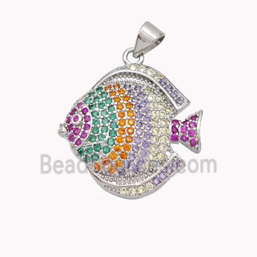 Copper Fish Pendant Micropave Multicolor Zirconia Platinum Plated