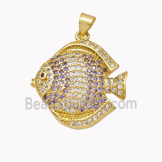 Copper Fish Pendant Micropave Zirconia Gold Plated