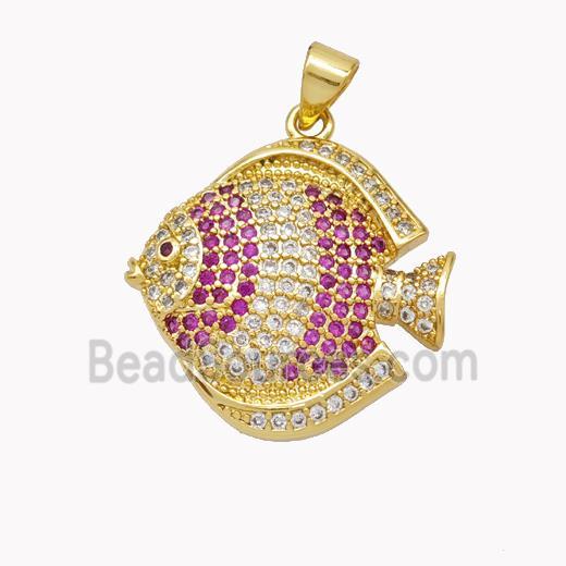 Copper Fish Pendant Micropave Zirconia Gold Plated