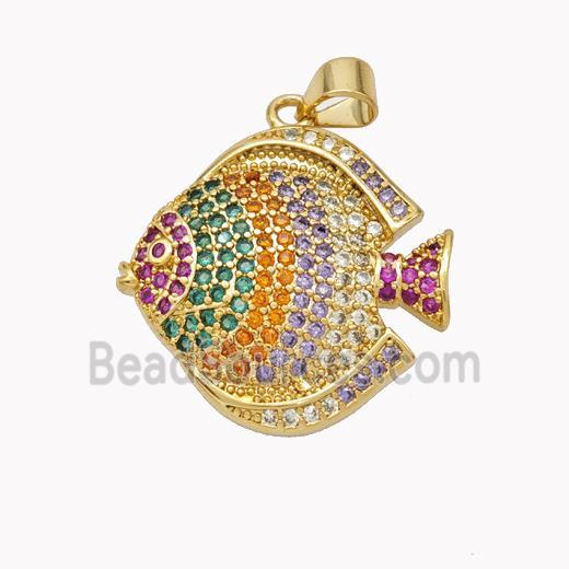 Copper Fish Pendant Micropave Multicolor Zirconia Gold Plated