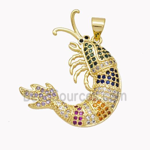 Copper Lobster Charms Pendant Pave Multicolor Zirconia Gold Plated