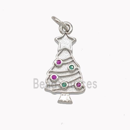 Christmas Tree Charms Copper Pendant Pave Zirconia Platinum Plated