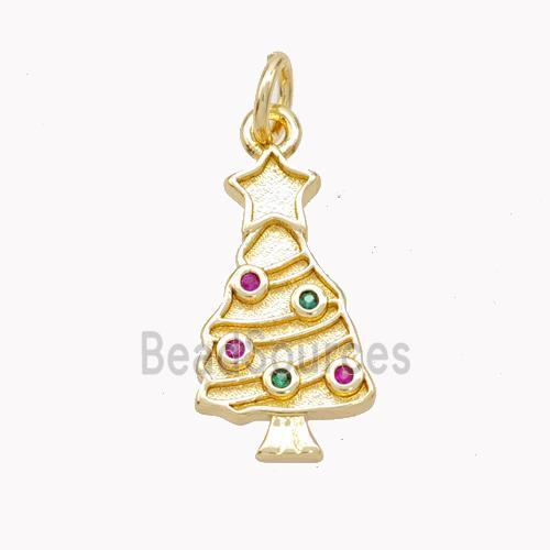 Christmas Tree Charms Copper Pendant Pave Zirconia Gold Plated