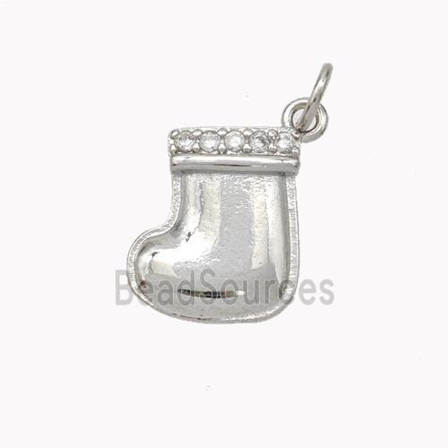 Christmas Stocking Charms Copper Pendant Pave Zirconia Platinum Plated