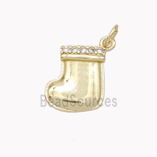 Christmas Stocking Charms Copper Pendant Pave Zirconia Gold Plated