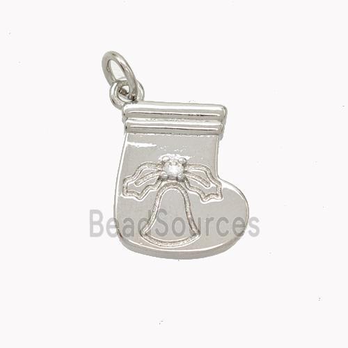 Christmas Stocking Charms Copper Pendant Pave Zirconia Platinum Plated