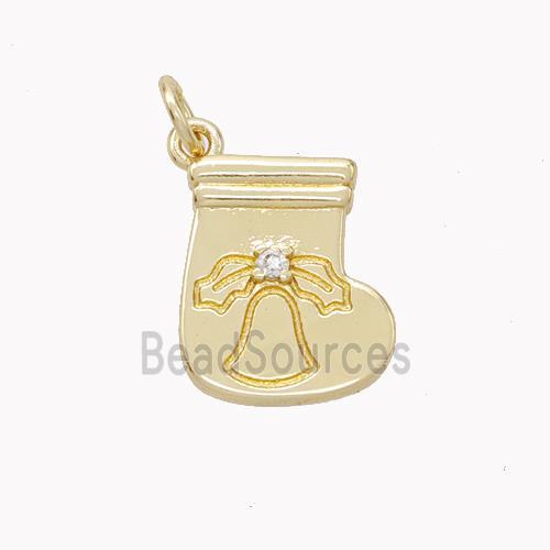 Christmas Stocking Charms Copper Pendant Pave Zirconia Gold Plated