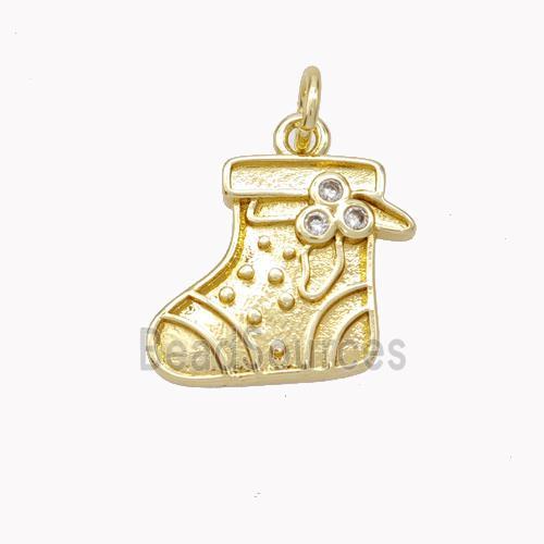 Christmas Stocking Charms Copper Pendant Pave Zirconia Gold Plated