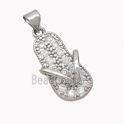 Copper Slipper Charms Pendant Pave Zirconia Shoes Platinum Plated