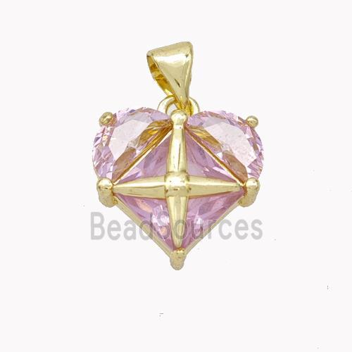 Pink Crystal Glass Heart Pendant Gold Plated