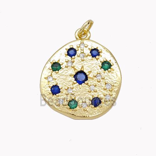 Copper Circle Pendant Pave Zirconia Gold Plated