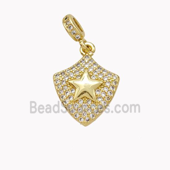 Copper Shield Pendant Pave Zirconia Star Gold Plated