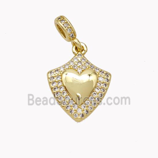 Copper Shield Pendant Pave Zirconia Heart Gold Plated