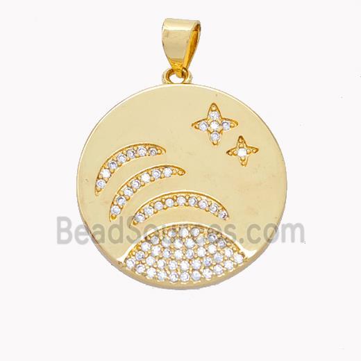 Copper Sun Pendant Pave Zirconia Moon Star Gold Plated