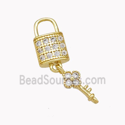 Copper Lock Key Pendant Pave Zirconia Gold Plated