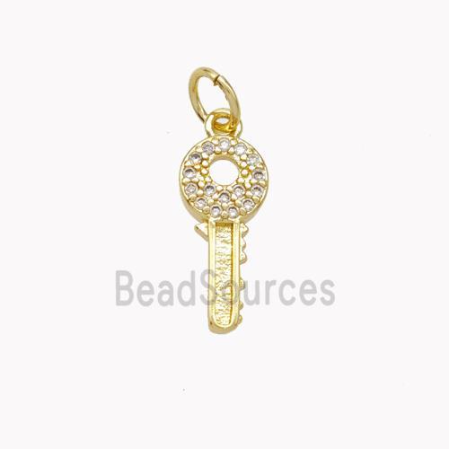 Copper Key Pendant Pave Zirconia Gold Plated