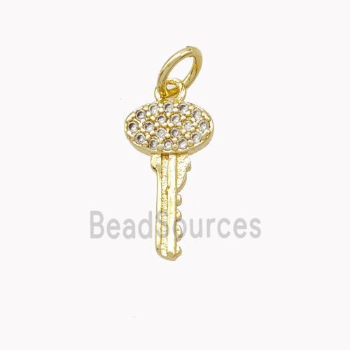 Copper Key Pendant Pave Zirconia Gold Plated