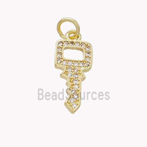 Copper Key Pendant Pave Zirconia Gold Plated