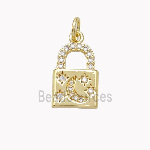 Copper Lock Pendant Pave Zirconia Moon Star Gold Plated