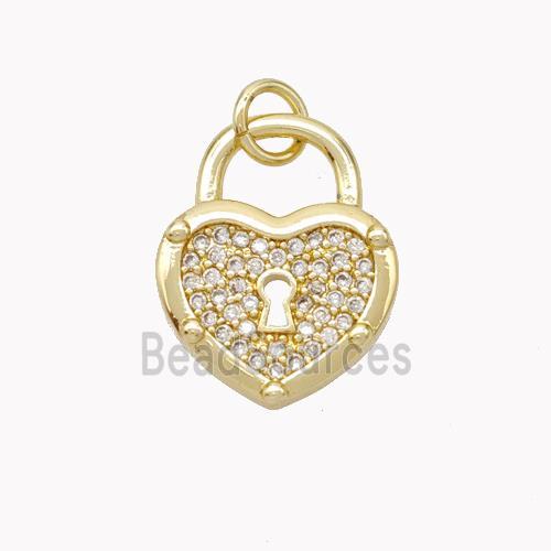 Copper Heart Lock Pendant Pave Zirconia Gold Plated