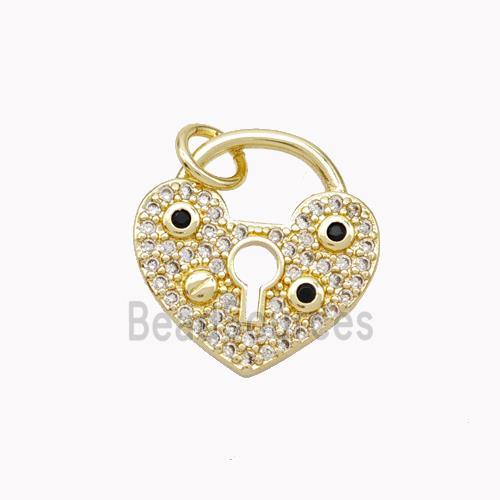 Copper Heart Lock Pendant Pave Zirconia Gold Plated