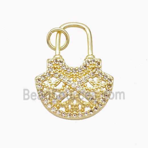 Copper Lock Pendant Pave Zirconia Gold Plated