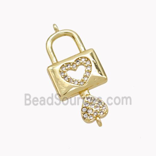 Copper Lock Key Pendant Pave Zirconia Gold Plated