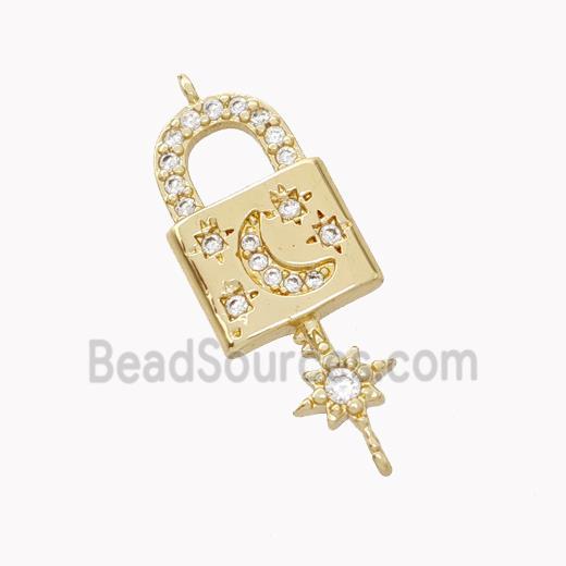 Copper Lock Key Pendant Pave Zirconia Gold Plated