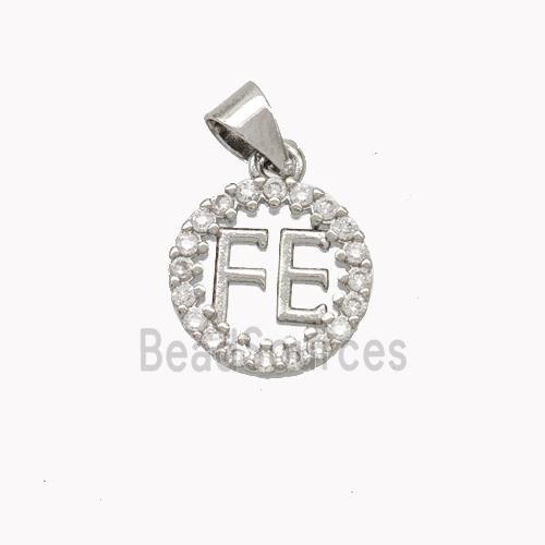 Copper FE Circle Pendant Pave Zirconia Platinum Plated