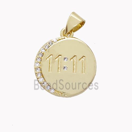 Copper Double Eleven Pendant Pave Zirconia Circle 11 Gold Plated