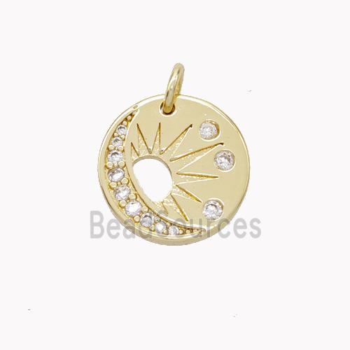 Copper Sun Pendant Pave Zirconia Moon Gold PLated