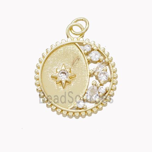 Copper Moon Pendant Pave Zirconia Star Gold PLated