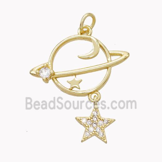 Copper Planet Pendant Pave Zirconia Star Gold Plated