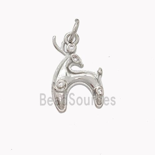 Copper Deer Pendant Pave Zirconia Platinum Plated