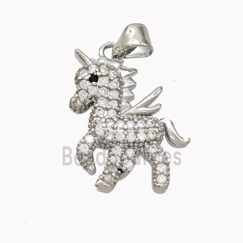 Copper Unicorn Charms Pendant Pave Zirconia Platinum Plated