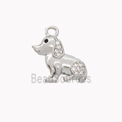 Copper Dog Pendant Pave Zirconia Platinum Plated