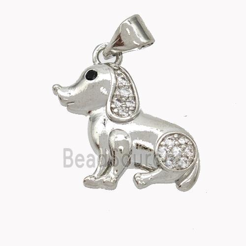 Copper Dog Pendant Pave Zirconia Platinum Plated