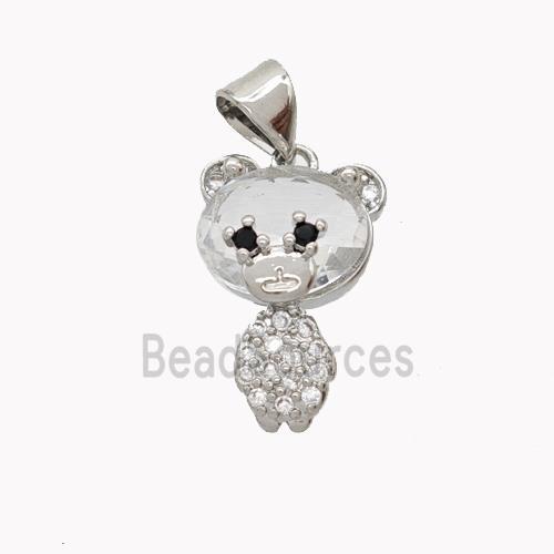 Copper Bear Pendant Pave Zirconia Platinum Plated