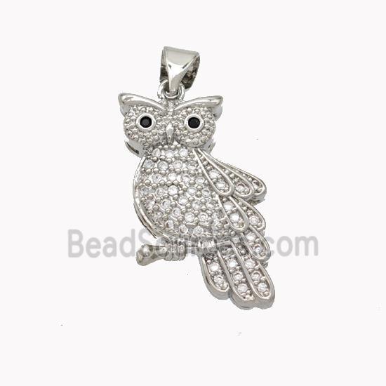 Copper Owl Pendant Pave Zirconia Birds Platinum Plated