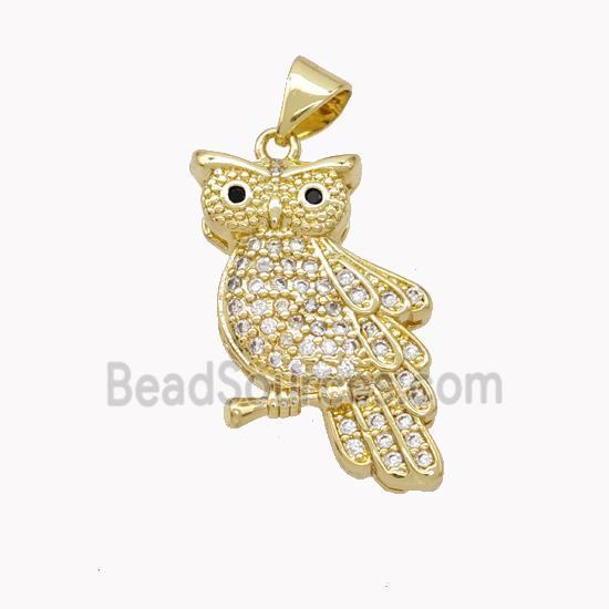 Copper Owl Pendant Pave Zirconia Birds Gold Plated