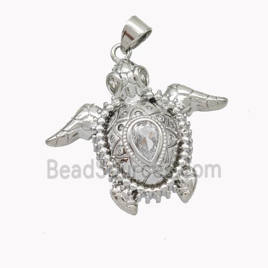 Copper Tortoise Pendant Pave Zirconia Platinum Plated