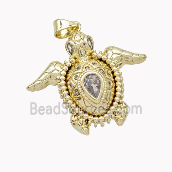 Copper Tortoise Pendant Pave Zirconia Gold Plated