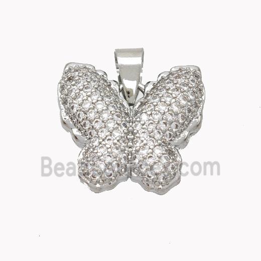 Copper Butterfly Pendant Pave Zirconia Platinum Plated