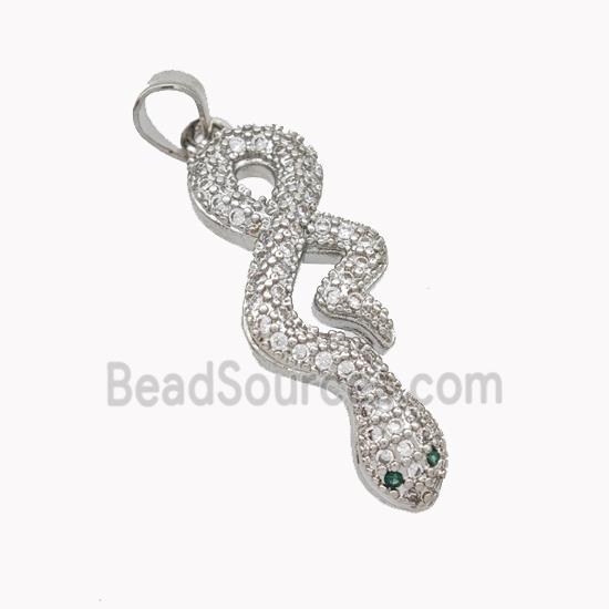 Copper Snake Pendant Pave Zirconia Platinum Plated