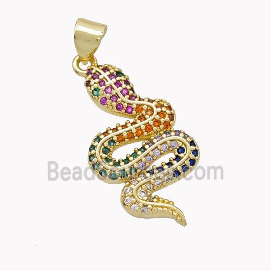 Copper Snake Pendant Pave Multicolor Zirconia Gold Plated