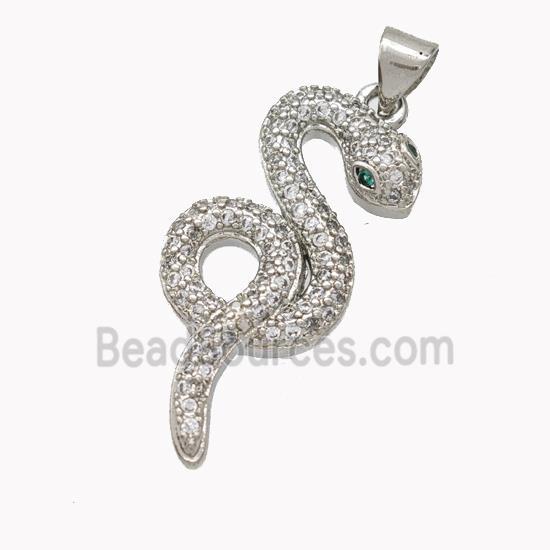 Copper Snake Pendant Pave Zirconia Platinum Plated